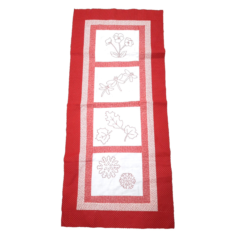 Unfinished Hand Pieced Machine Quilted Art Quilt Four Seasons Wall Hanging RED